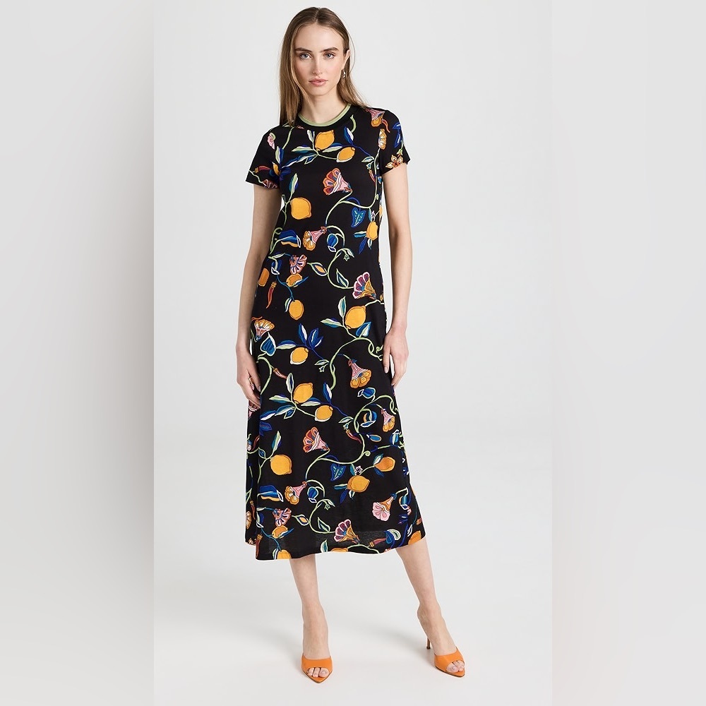 La Double J Sporty Swing Colorful Floral Short Sleeve T-Shirt Midi Dress Small